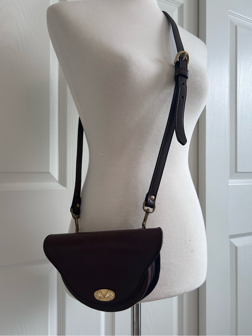 Vintage Kentucky Leather Works Saddle Bag Crossbody Leather Bag Gold Hardware - Picture 3 of 9